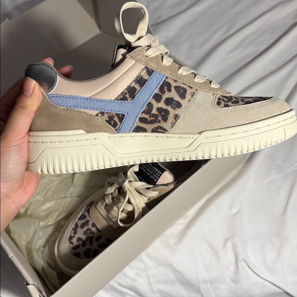 All Saints Leopard-Print Sneakers with Taupe and Blue Accents - Picture 2 of 6
